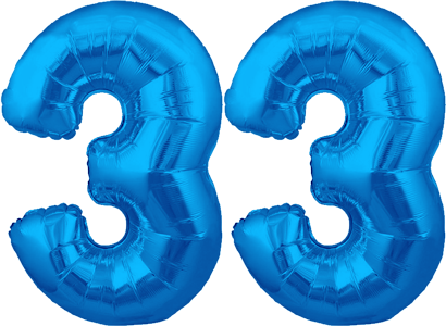 34″ Giant Blue No. 33 Balloon