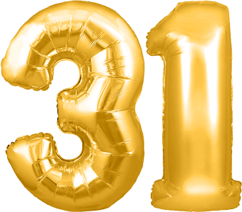 31st Birthday Helium Balloons Delivered in the UK by interBALLOON