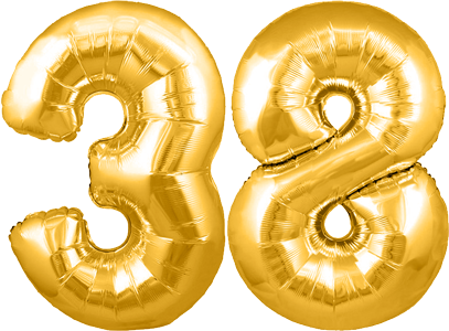 38th Birthday Helium Balloons Delivered in the UK by interBALLOON