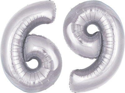 34″ Giant Silver No. 69 Balloon