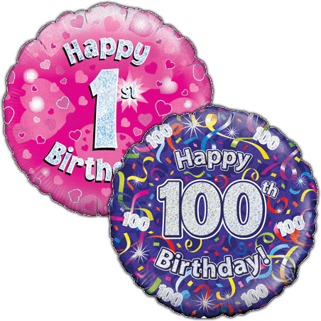 1-100 Birthday helium balloons